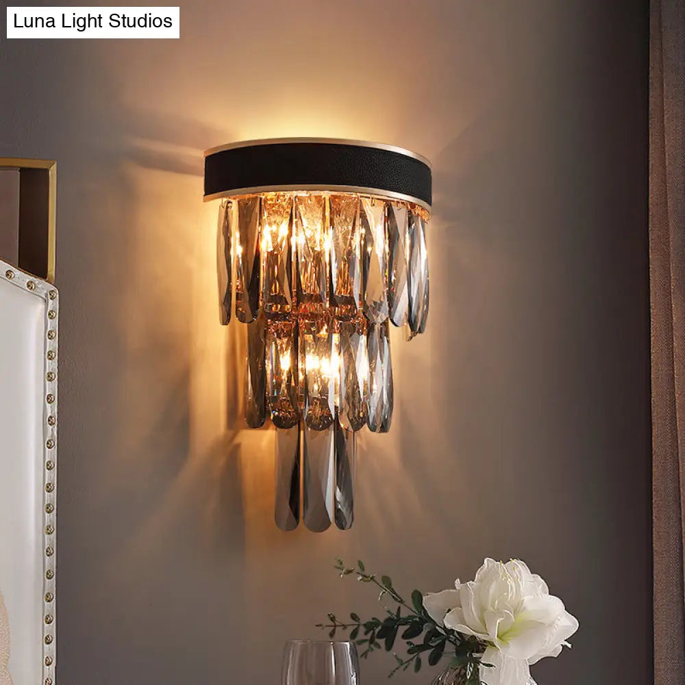 DecorBites™ DecorBites™ Black Flush Mount 3-Bulb Sconce with Crystal Shade - Minimalist 3-Tier Wall Lighting