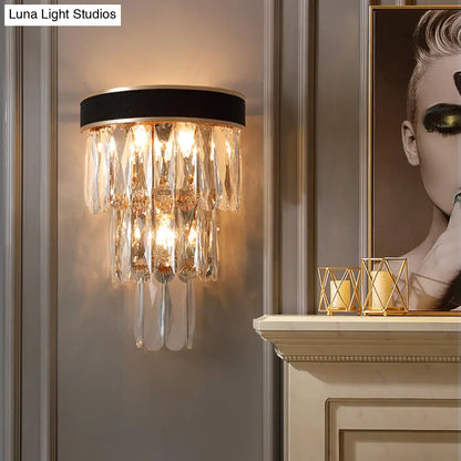 DecorBites™ DecorBites™ Black Flush Mount 3-Bulb Sconce with Crystal Shade - Minimalist 3-Tier Wall Lighting