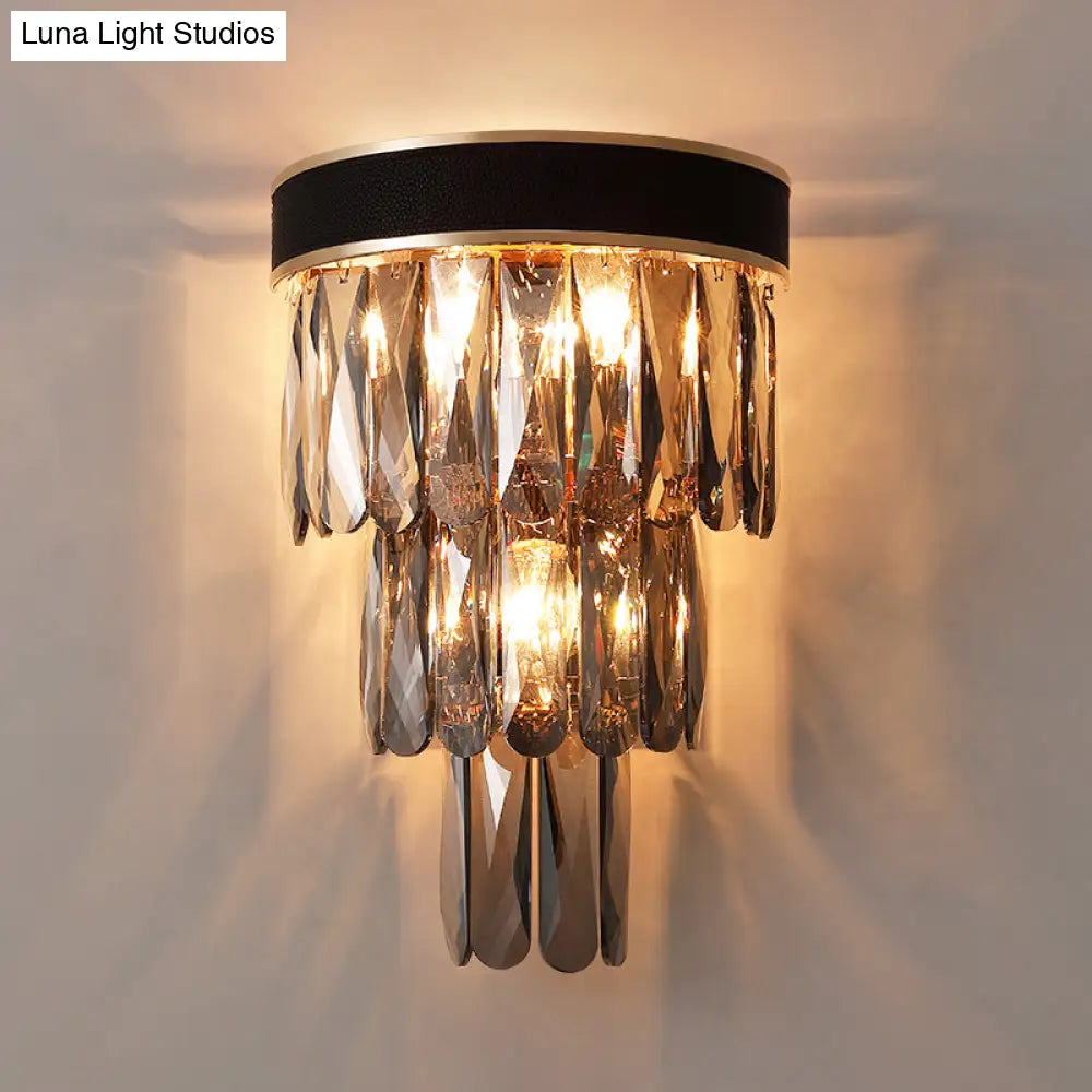 DecorBites™ DecorBites™ Black Flush Mount 3-Bulb Sconce with Crystal Shade - Minimalist 3-Tier Wall Lighting