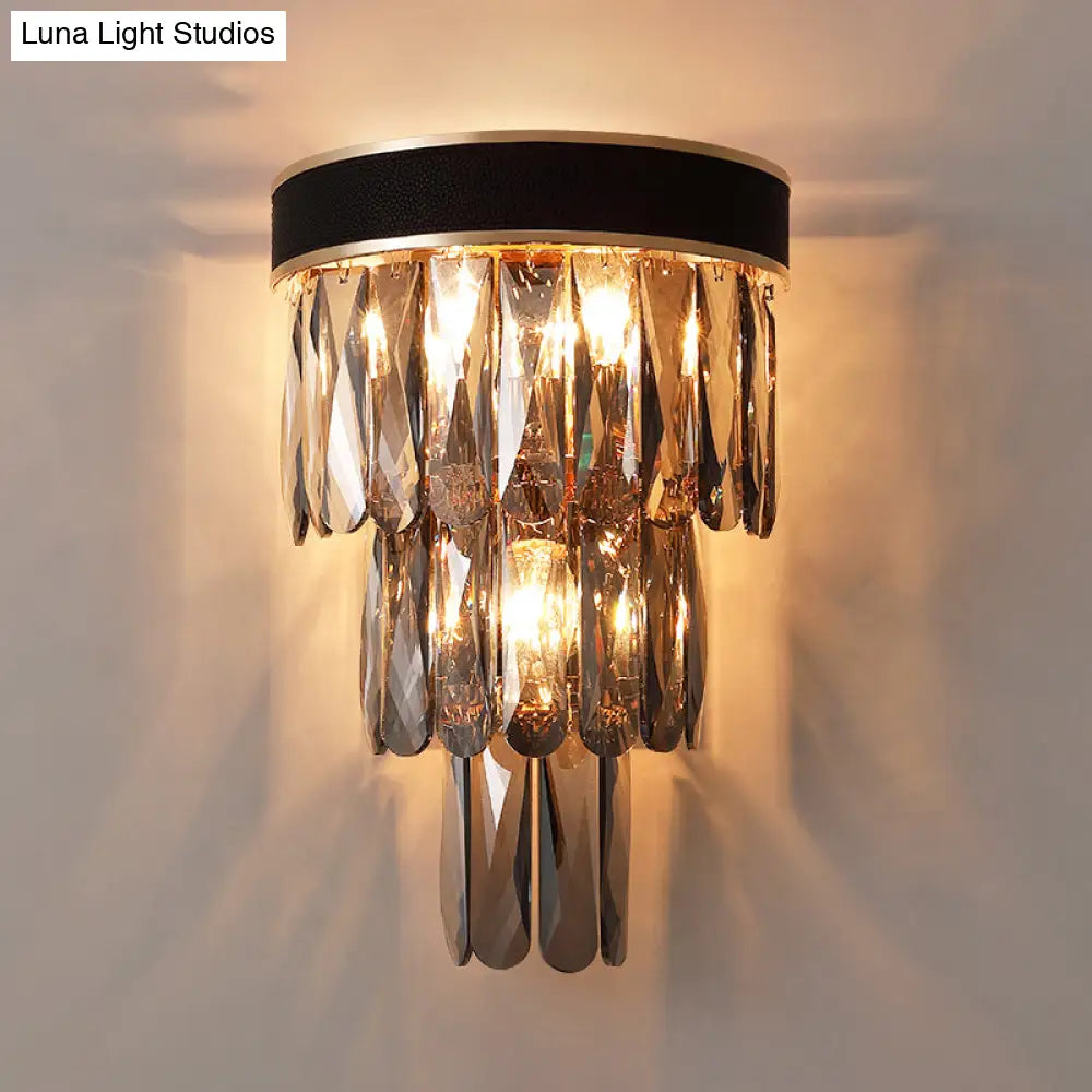 DecorBites™ DecorBites™ Black Flush Mount 3-Bulb Sconce with Crystal Shade - Minimalist 3-Tier Wall Lighting