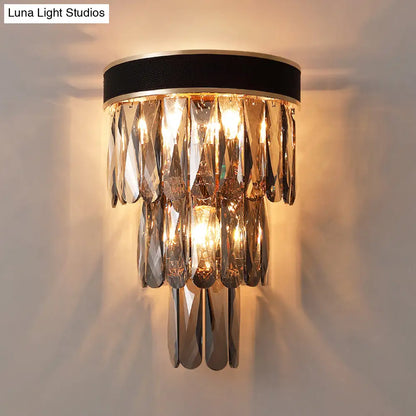 DecorBites™ DecorBites™ Black Flush Mount 3-Bulb Sconce with Crystal Shade - Minimalist 3-Tier Wall Lighting