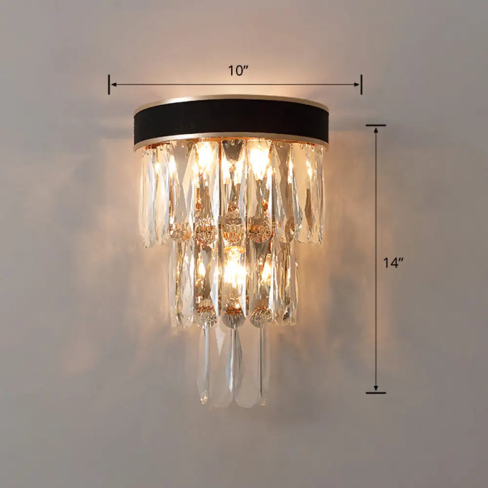 DecorBites™ DecorBites™ Black Flush Mount 3-Bulb Sconce with Crystal Shade - Minimalist 3-Tier Wall Lighting