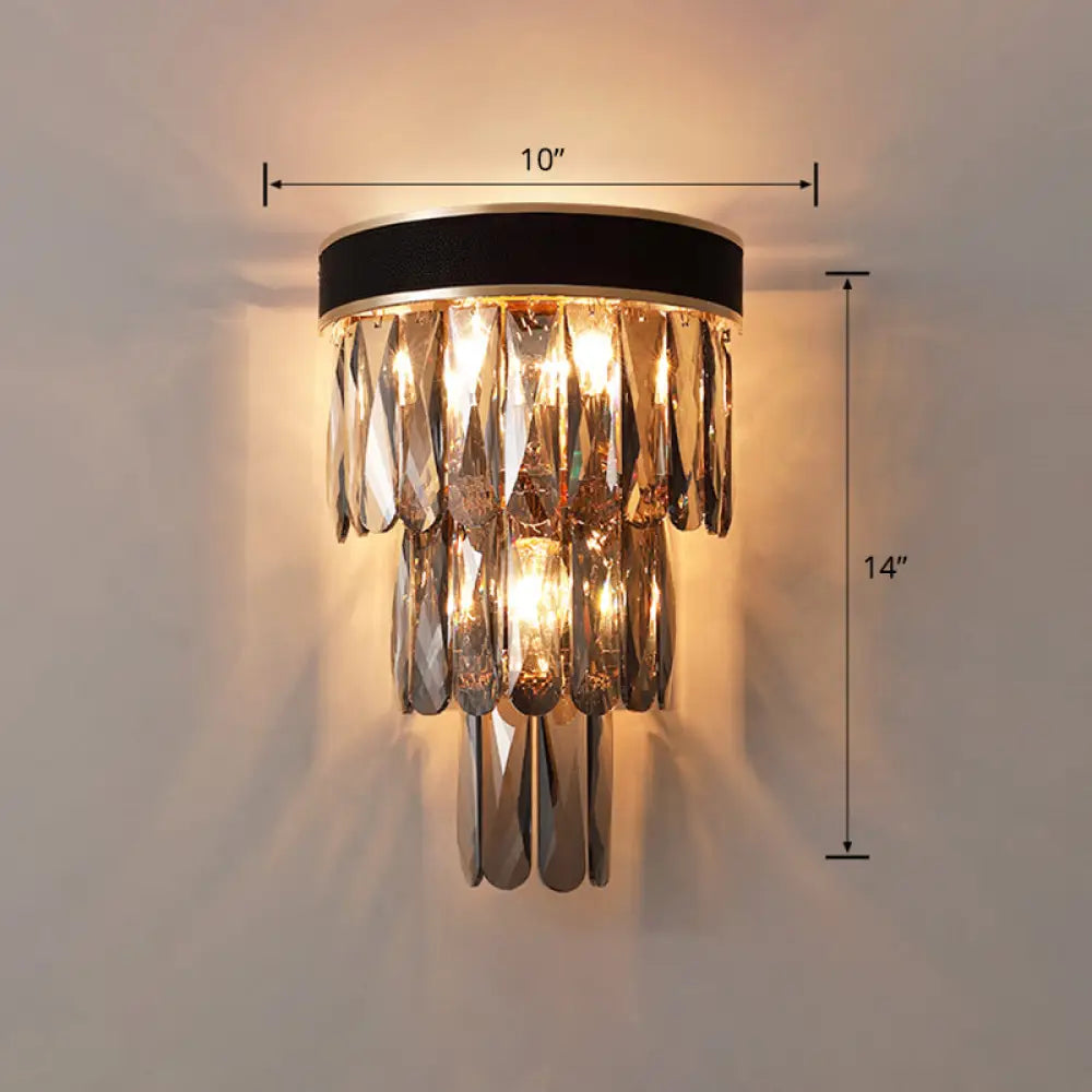 DecorBites™ DecorBites™ Black Flush Mount 3-Bulb Sconce with Crystal Shade - Minimalist 3-Tier Wall Lighting