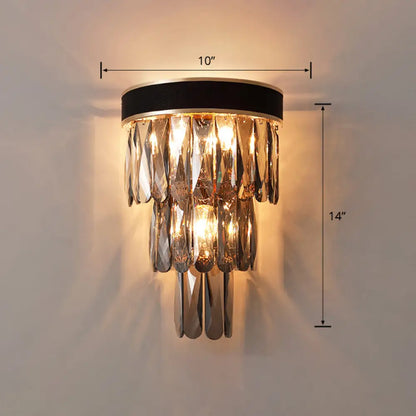 DecorBites™ DecorBites™ Black Flush Mount 3-Bulb Sconce with Crystal Shade - Minimalist 3-Tier Wall Lighting