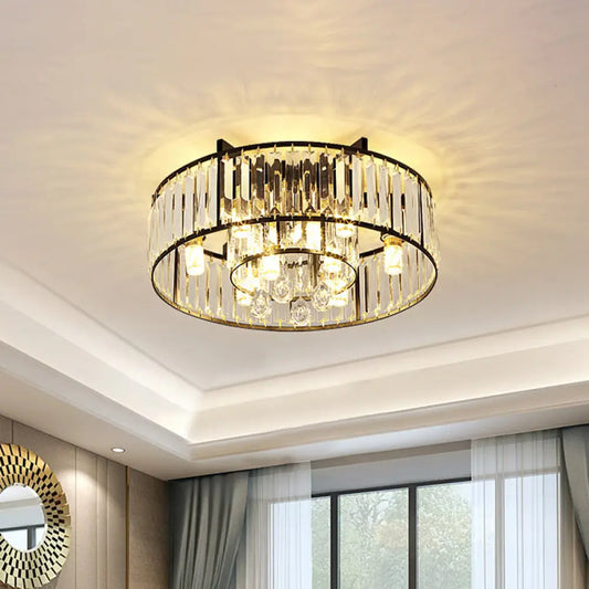 DecorBites™ DecorBites™ Black Flush Mounted Lamp with Double Round Minimalist Crystal Design and 7 Lights