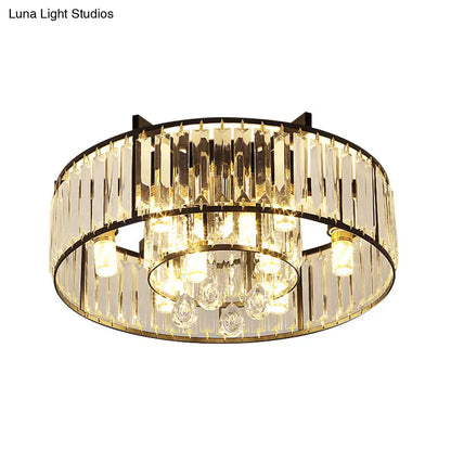 DecorBites™ DecorBites™ Black Flush Mounted Lamp with Double Round Minimalist Crystal Design and 7 Lights