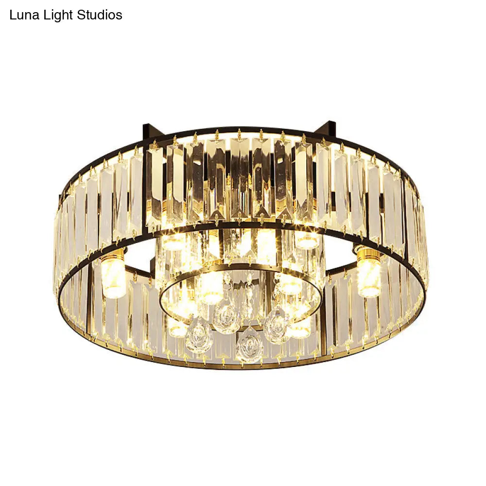 DecorBites™ DecorBites™ Black Flush Mounted Lamp with Double Round Minimalist Crystal Design and 7 Lights