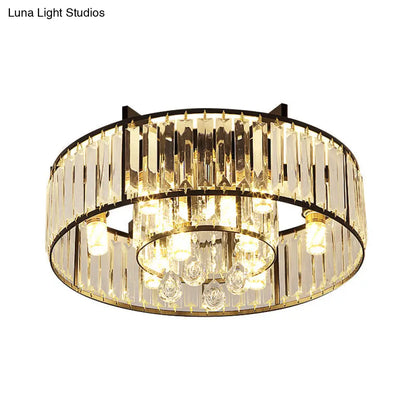 DecorBites™ DecorBites™ Black Flush Mounted Lamp with Double Round Minimalist Crystal Design and 7 Lights