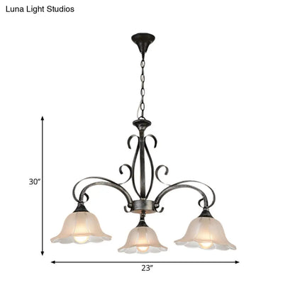 ديكوربايتس™ مصباح سقف معلق من الزجاج المصنفر الأسود بتصميم واسع - 3 لمبات لغرف المعيشة