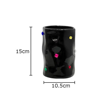 Black gemstone ceramic vase by decorbites with glossy black finish and colorful gemstone accents for bedroom desk decor