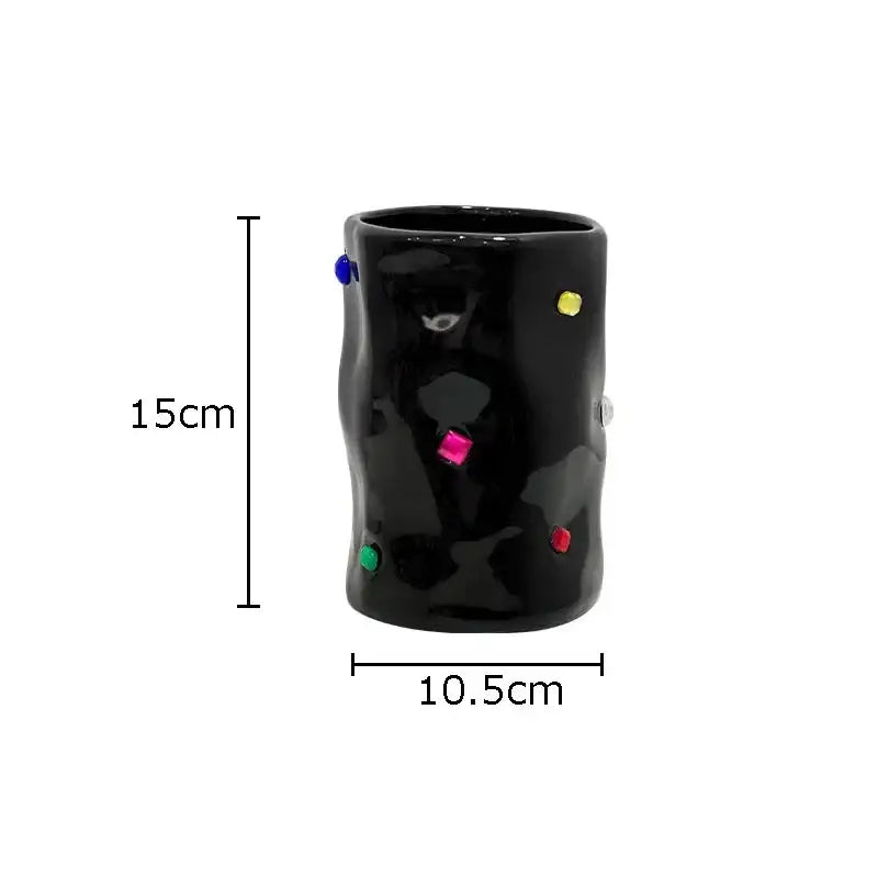 Black gemstone ceramic vase by decorbites with glossy black finish and colorful gemstone accents for bedroom desk decor