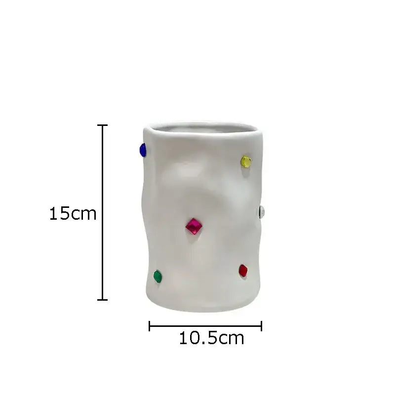White ceramic gemstone ceramic vase with colorful embellishments for bedroom desk decor by decorbites gemstone