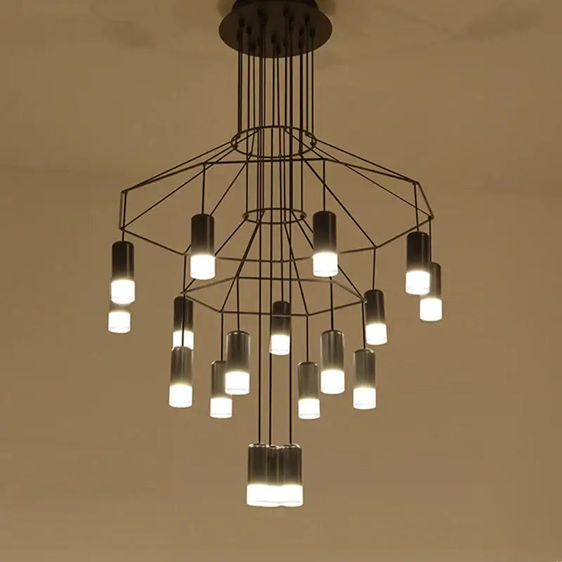 Modern black metal ceiling chandelier with tiered cylindrical led lights for decorbites designer nordic ceiling decor