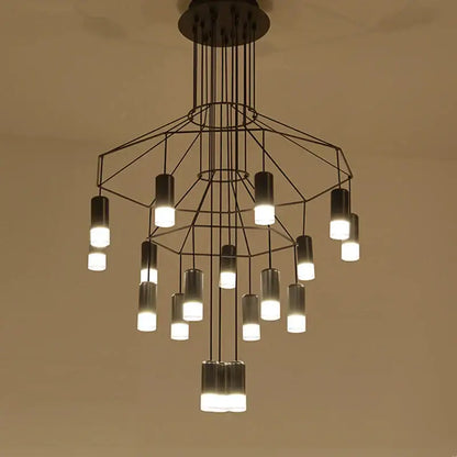 Modern black metal ceiling chandelier with tiered cylindrical led lights for decorbites designer nordic ceiling decor