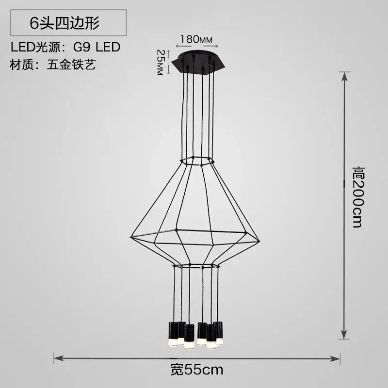 Black geometric ceiling chandelier with six g9 led lights and metal frame decorbites designer nordic ceiling light