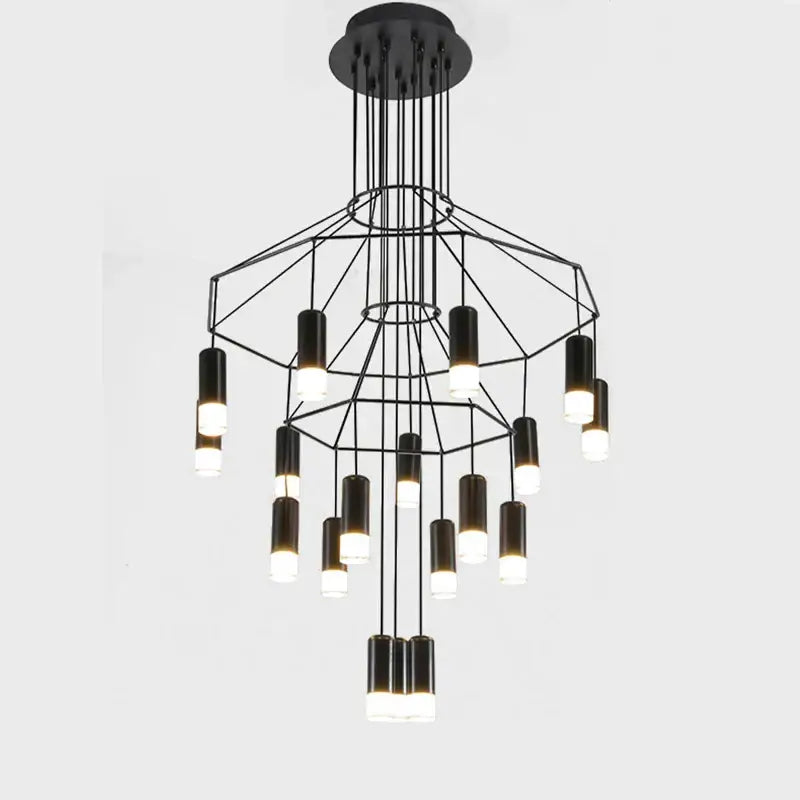 Black geometric ceiling chandelier with multiple cylindrical led lights by decorbites designer nordic for living room decor