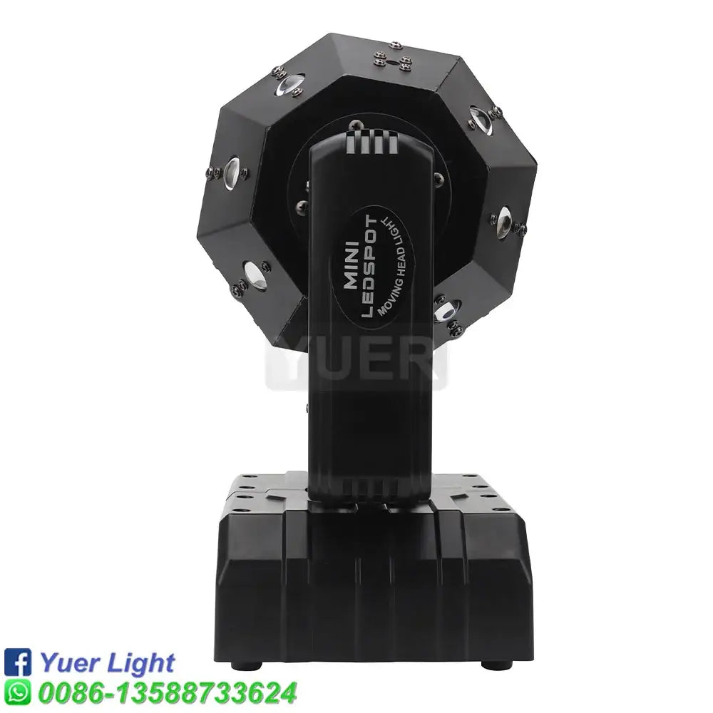 Black plastic mini ledspot moving head light with octagonal housing and multiple lens ports for disco ball lights decorbites