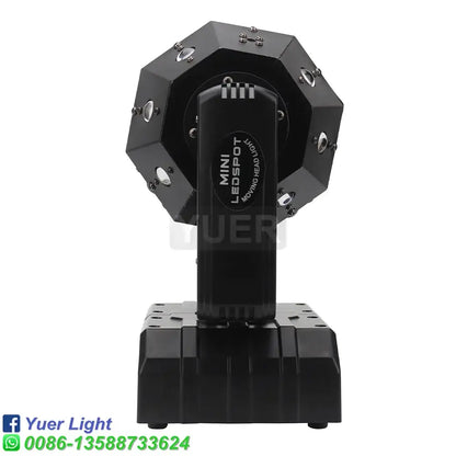 Black plastic mini ledspot moving head light with octagonal housing and multiple lens ports for disco ball lights decorbites