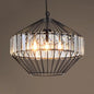 Black Geometric Metal Cage Pendant Light with Crystal Block