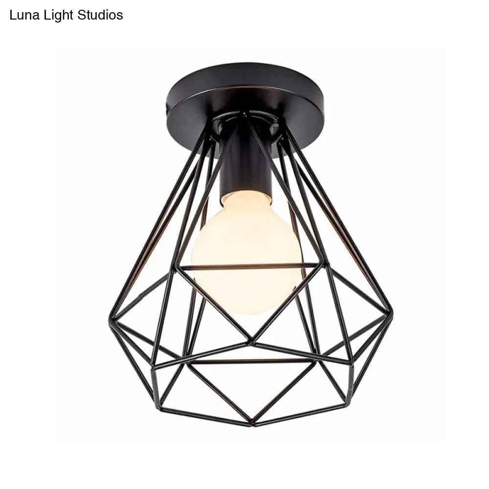 DecorBites™ DecorBites™ Black Geometric Semi-Flush Mount Ceiling Light with Metallic Antique Finish and Single Bulb for Corridors