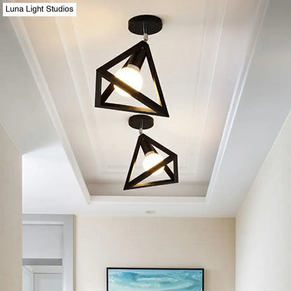 DecorBites™ DecorBites™ Black Geometric Semi-Flush Mount Ceiling Light with Metallic Antique Finish and Single Bulb for Corridors