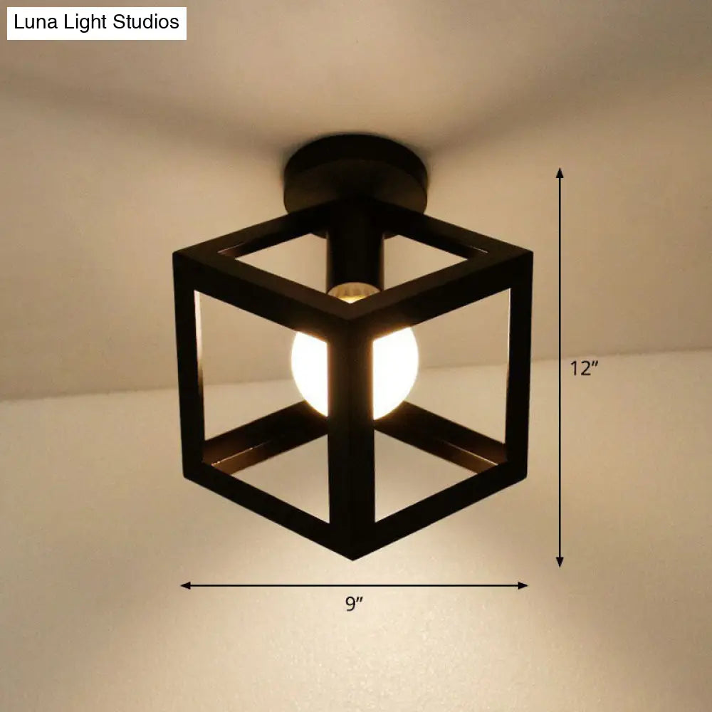 DecorBites™ DecorBites™ Black Geometric Semi-Flush Mount Ceiling Light with Metallic Antique Finish and Single Bulb for Corridors