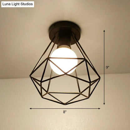 DecorBites™ DecorBites™ Black Geometric Semi-Flush Mount Ceiling Light with Metallic Antique Finish and Single Bulb for Corridors
