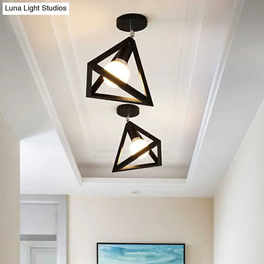 DecorBites™ DecorBites™ Black Geometric Semi-Flush Mount Ceiling Light with Metallic Antique Finish and Single Bulb for Corridors