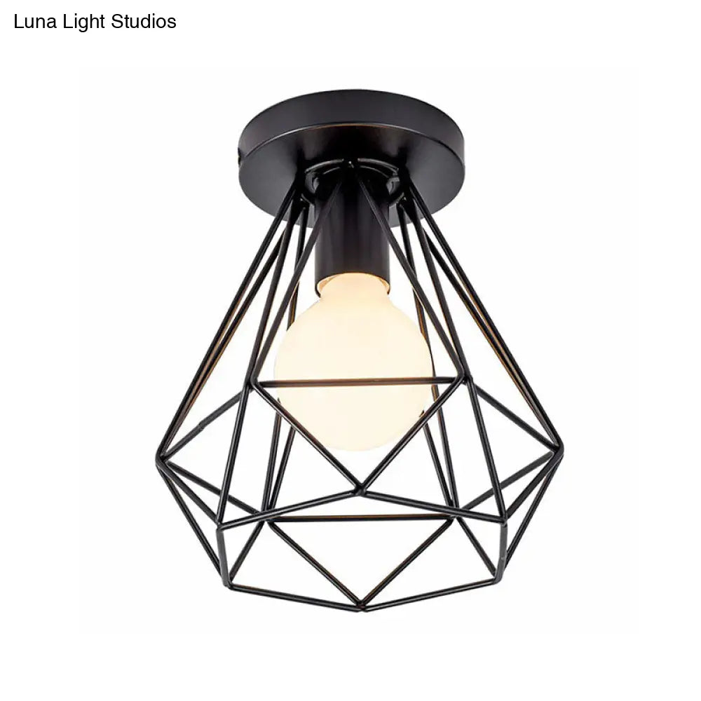 DecorBites™ DecorBites™ Black Geometric Semi-Flush Mount Ceiling Light with Metallic Antique Finish and Single Bulb for Corridors