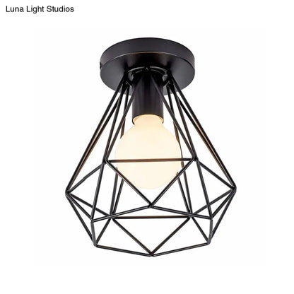 DecorBites™ DecorBites™ Black Geometric Semi-Flush Mount Ceiling Light with Metallic Antique Finish and Single Bulb for Corridors