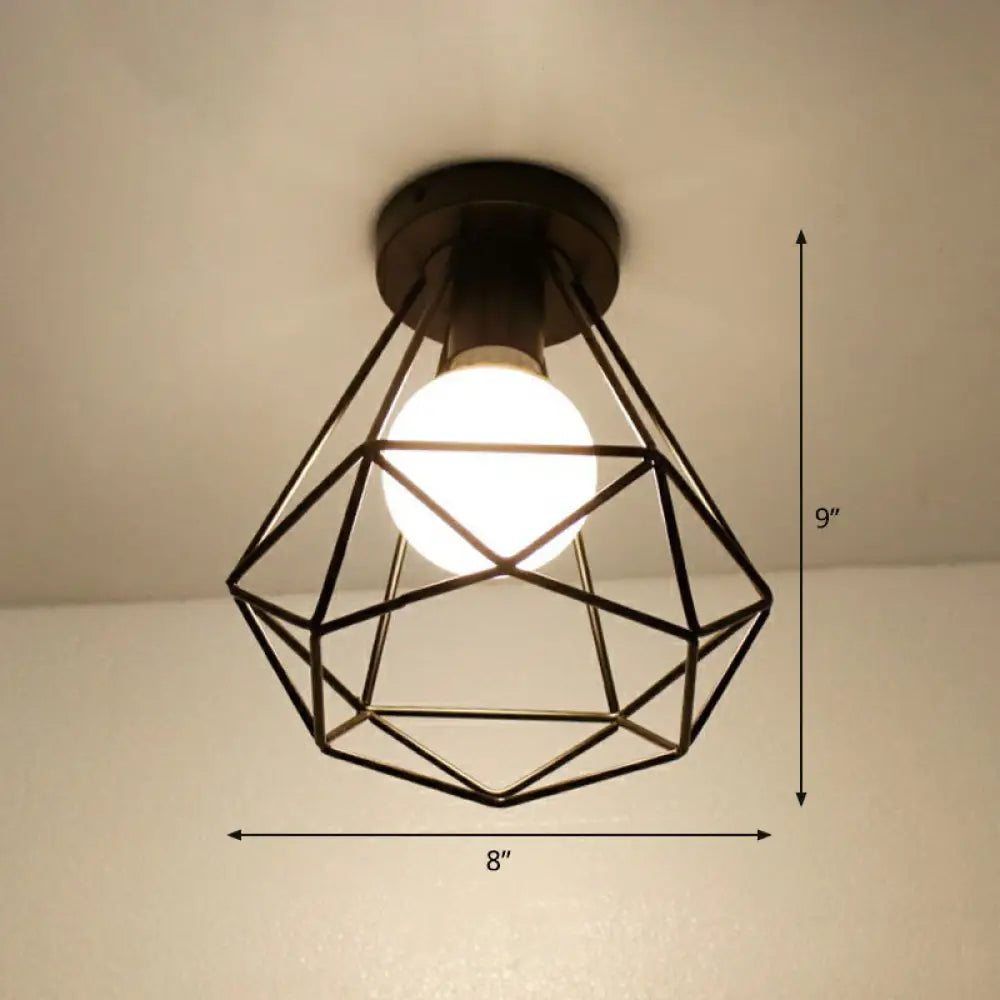 DecorBites™ DecorBites™ Black Geometric Semi-Flush Mount Ceiling Light with Metallic Antique Finish and Single Bulb for Corridors
