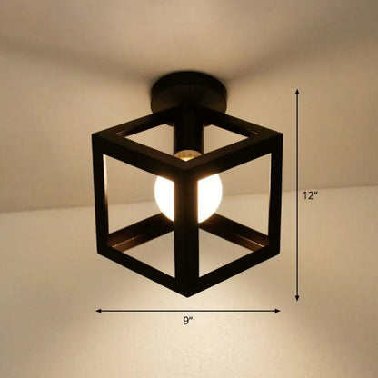 DecorBites™ DecorBites™ Black Geometric Semi-Flush Mount Ceiling Light with Metallic Antique Finish and Single Bulb for Corridors
