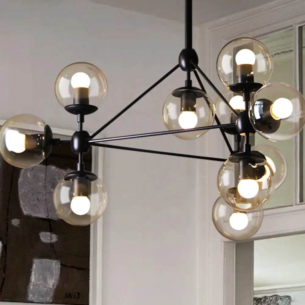 Black Glass Ball Chandelier - Loft Style Hanging Light Fixture for Bedroom