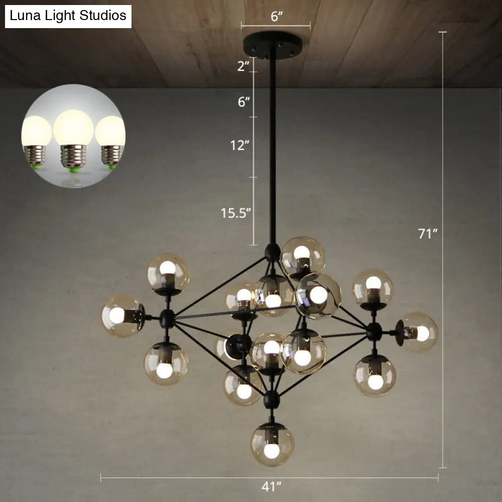 Black Glass Ball Chandelier - Loft Style Hanging Light Fixture for Bedroom