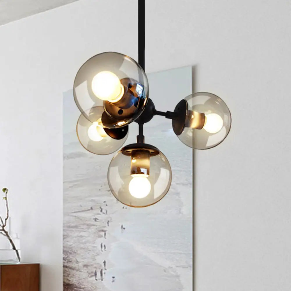 Black Glass Ball Chandelier - Loft Style Hanging Light Fixture for Bedroom