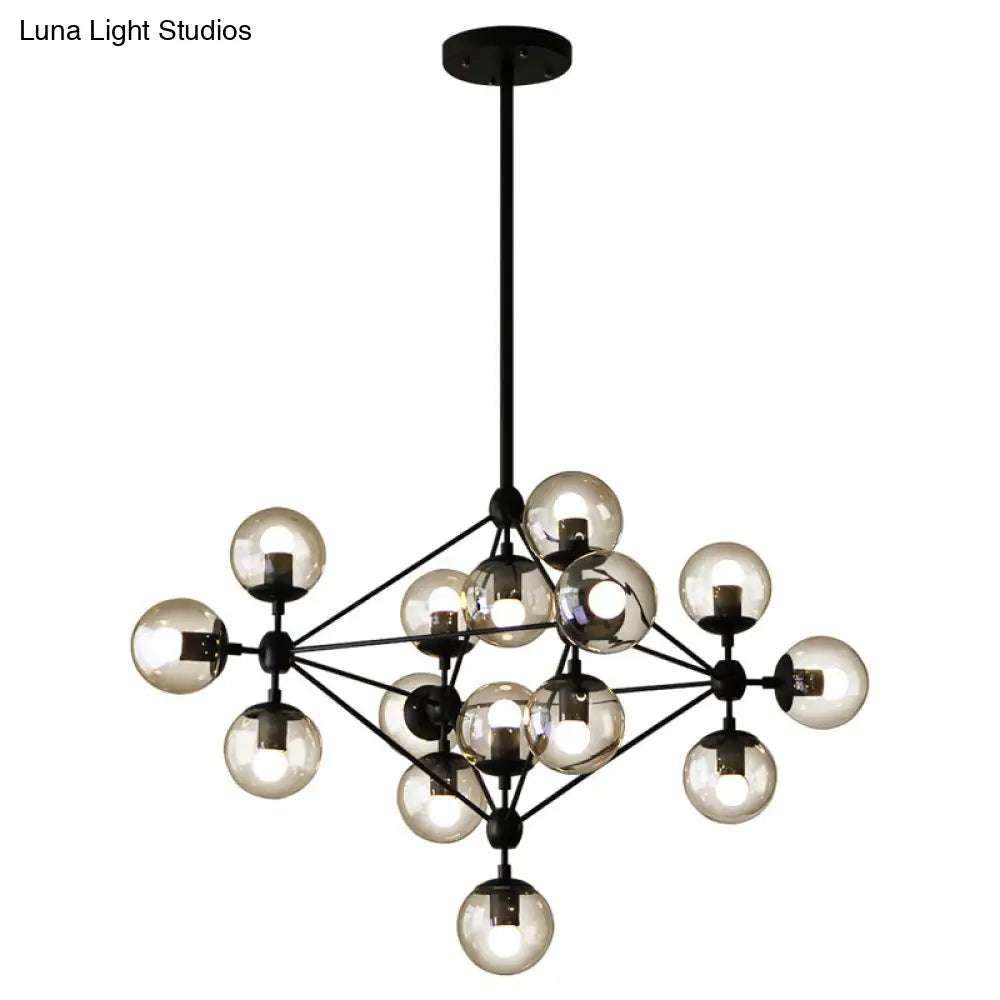 Black Glass Ball Chandelier - Loft Style Hanging Light Fixture for Bedroom