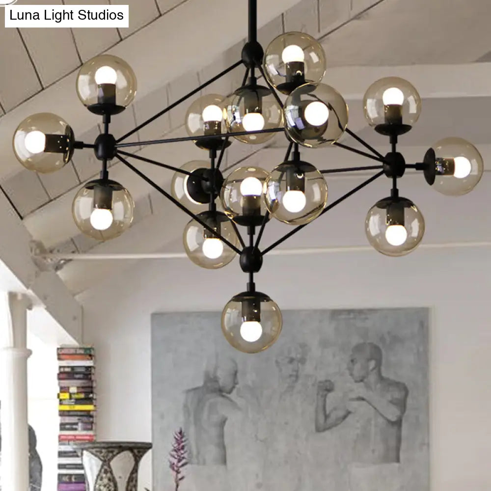 Black Glass Ball Chandelier - Loft Style Hanging Light Fixture for Bedroom