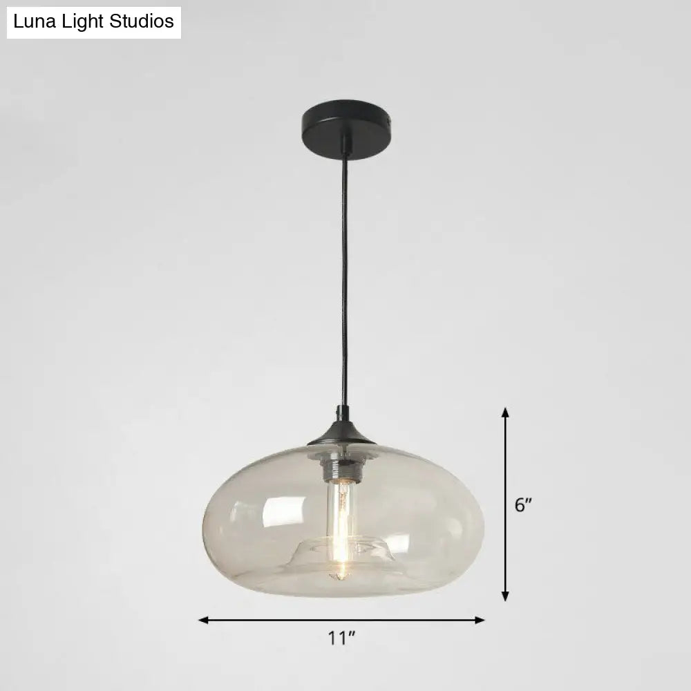 Black Glass Dining Pendant Light with Modern Ellipse Suspension - 1 Head Fixture