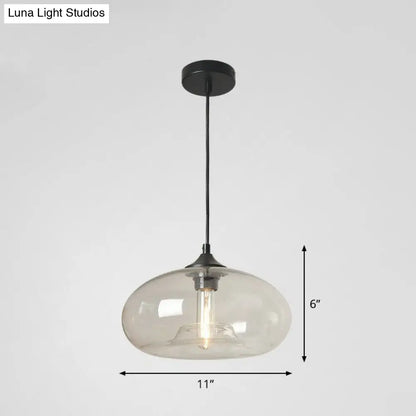 Black Glass Dining Pendant Light with Modern Ellipse Suspension - 1 Head Fixture