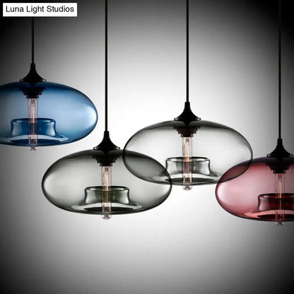 Black Glass Dining Pendant Light with Modern Ellipse Suspension - 1 Head Fixture