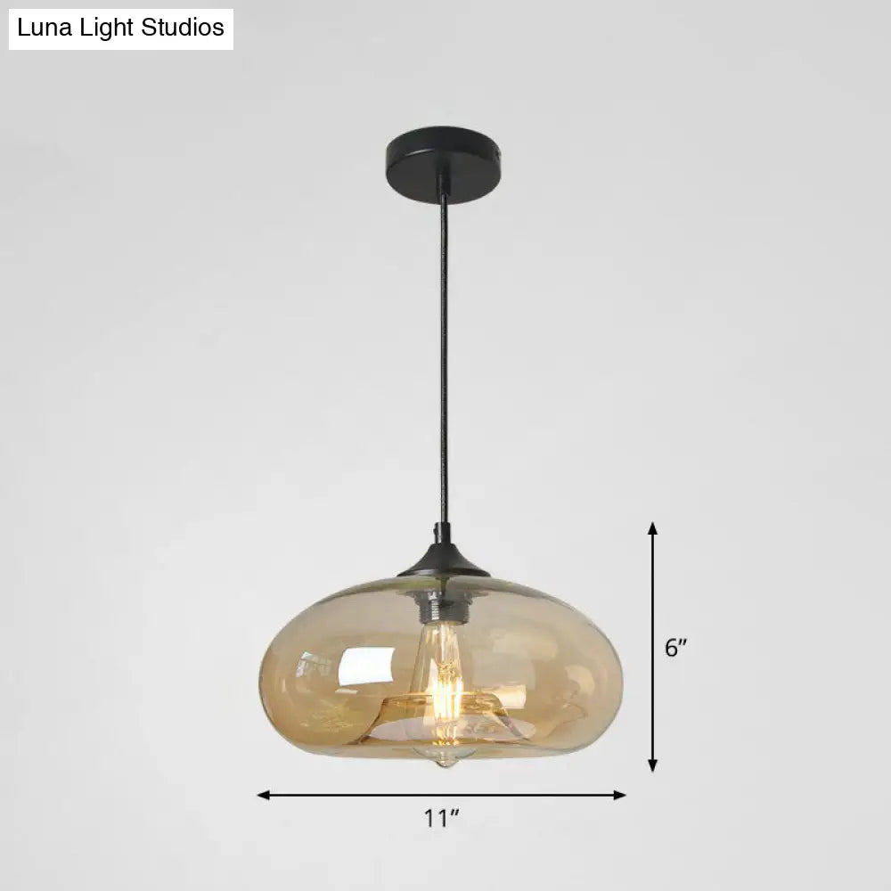 Black Glass Dining Pendant Light with Modern Ellipse Suspension - 1 Head Fixture