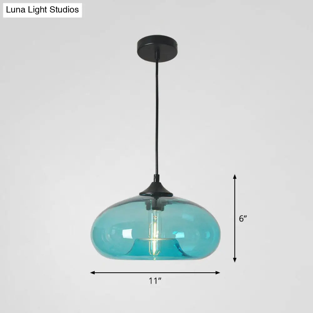 Black Glass Dining Pendant Light with Modern Ellipse Suspension - 1 Head Fixture