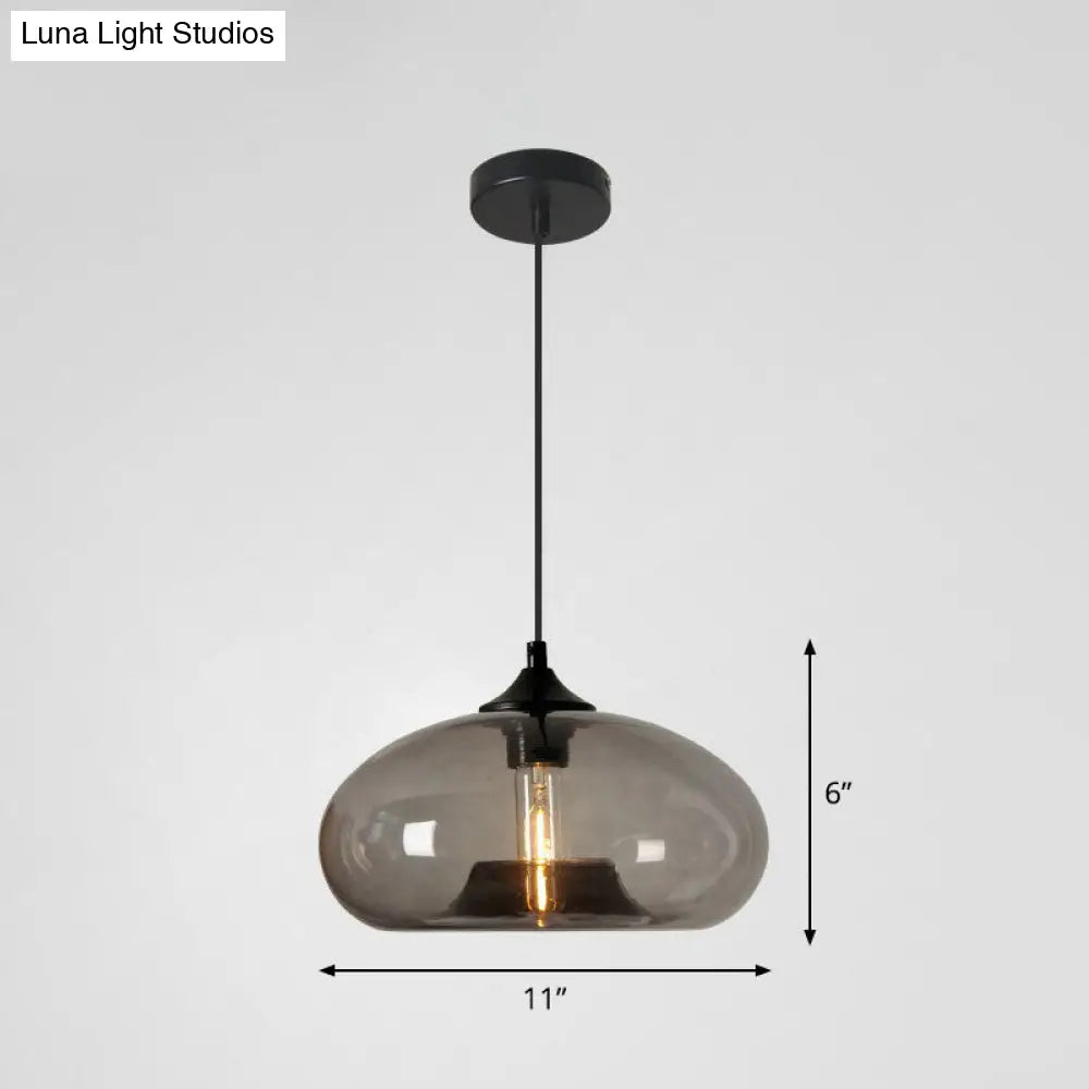 Black Glass Dining Pendant Light with Modern Ellipse Suspension - 1 Head Fixture