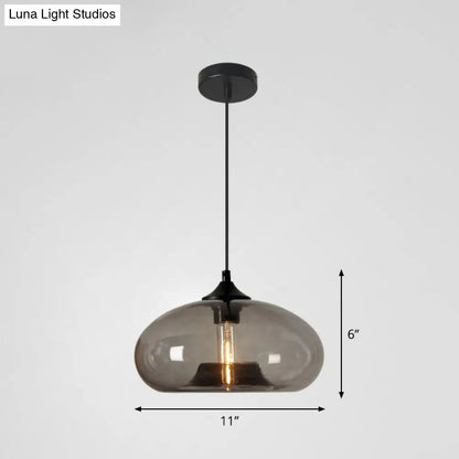 Black Glass Dining Pendant Light with Modern Ellipse Suspension - 1 Head Fixture