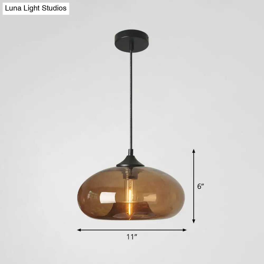 Black Glass Dining Pendant Light with Modern Ellipse Suspension - 1 Head Fixture