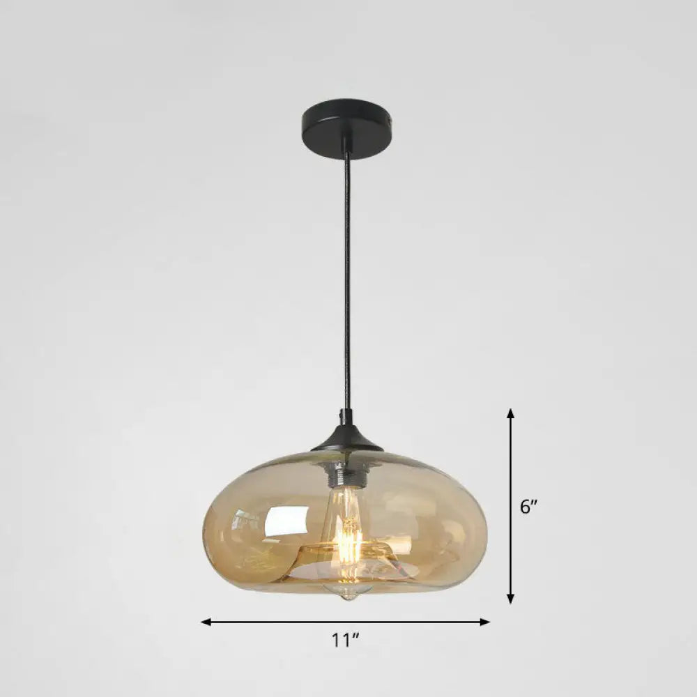 Black Glass Dining Pendant Light with Modern Ellipse Suspension - 1 Head Fixture