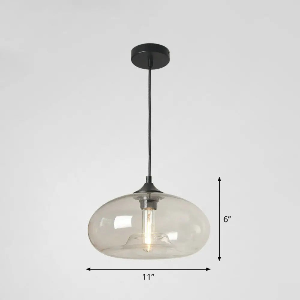 Black Glass Dining Pendant Light with Modern Ellipse Suspension - 1 Head Fixture