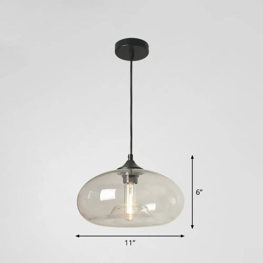 Black Glass Dining Pendant Light with Modern Ellipse Suspension - 1 Head Fixture