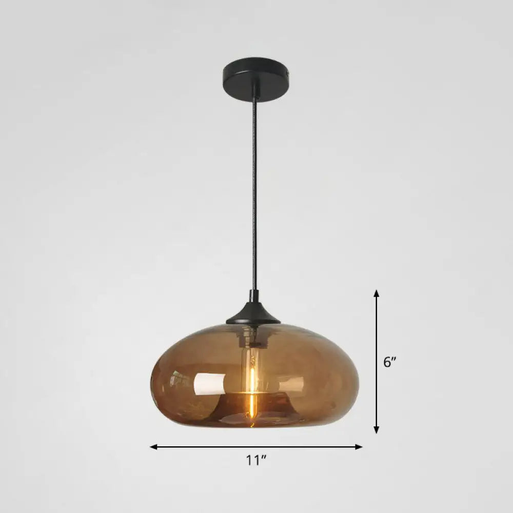 Black Glass Dining Pendant Light with Modern Ellipse Suspension - 1 Head Fixture