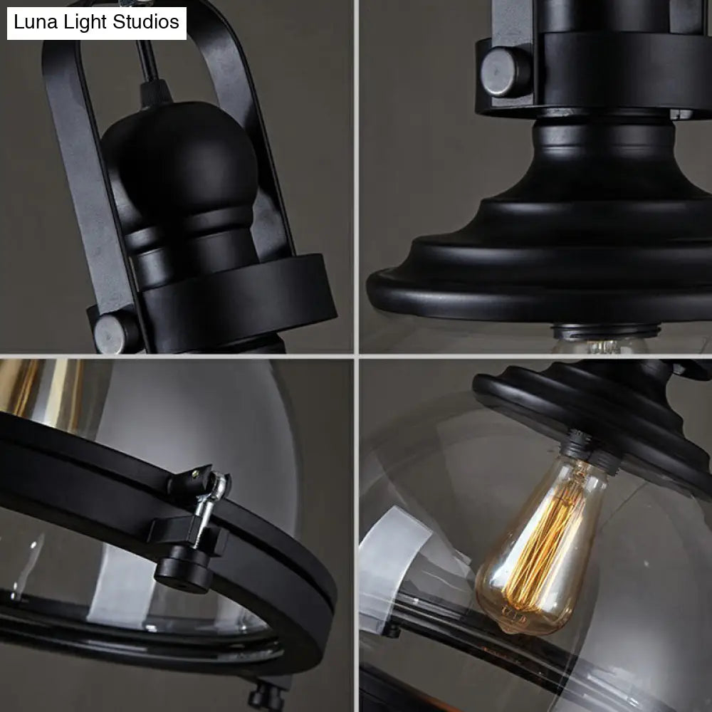 Black Glass Hanging Light with Thick Dome Design - Stylish 1" Bulb Restaurant Pendant Fixture